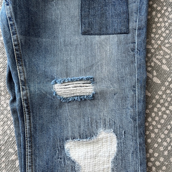 Mango Premium Patchwork Denim Nancy Relaxed Cropped Distressed Jeans Rivets 4 - Picture 7 of 14